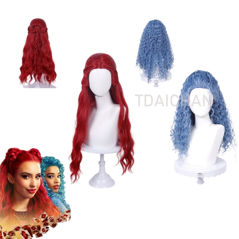 Anime Cosplay Red Hair - Lockige Cosplay-Perücke, rote Prinzessinnen-Herzfrisur, Chloe Blue,