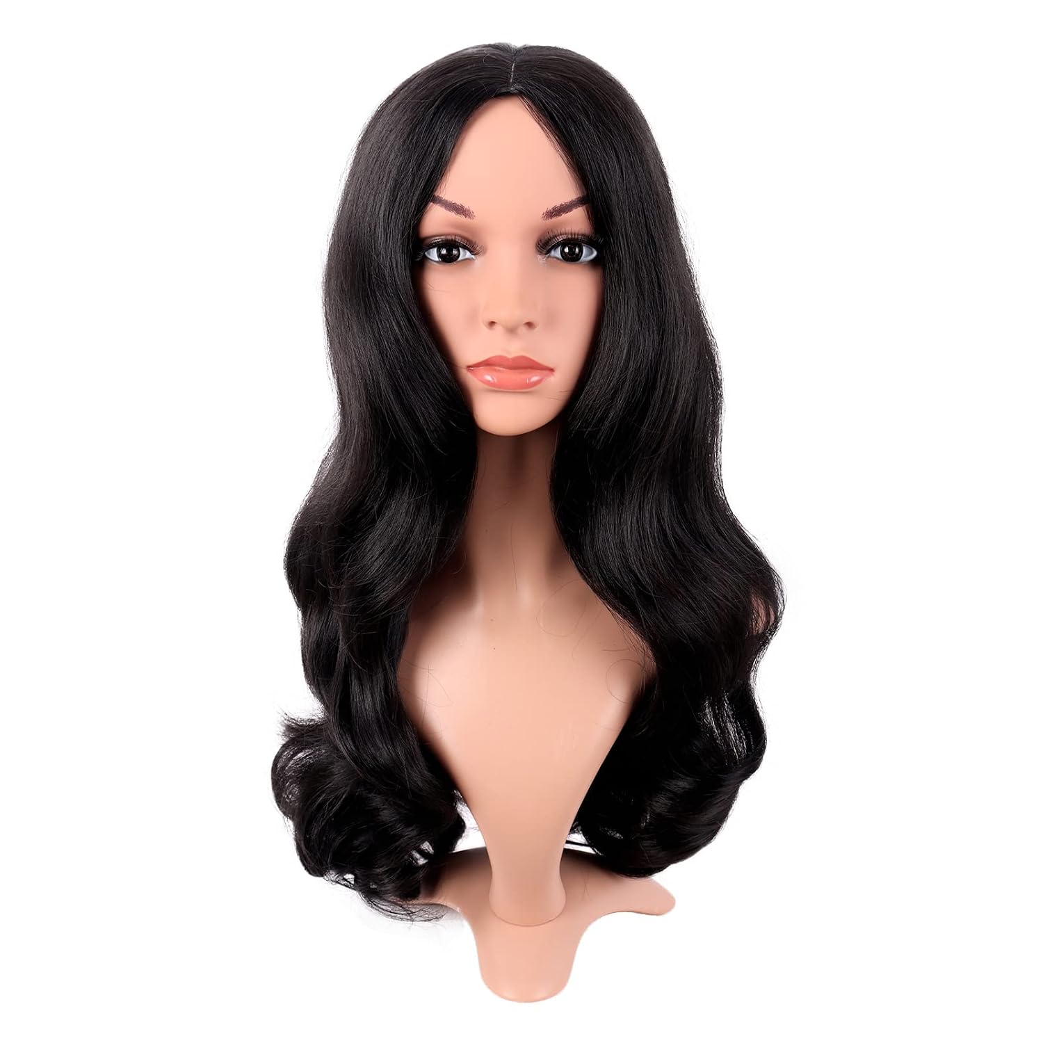 Anime Cosplay Long Black Hair - Lange Lockige Perücke mit Mittelscheitel Schwarze
