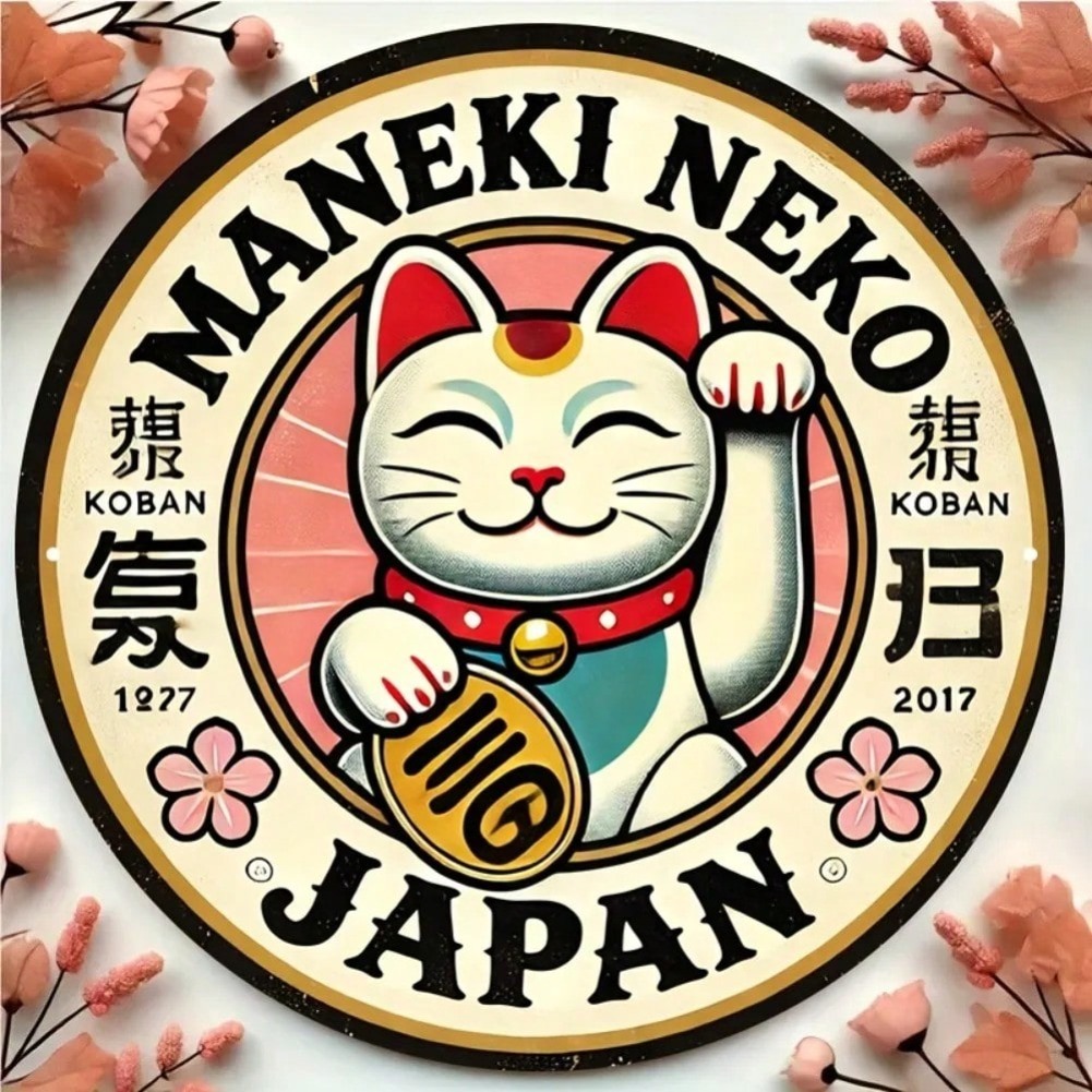Naruto Headband Metal - Rundes Maneki Neko Lucky Cat Aluminiumschild