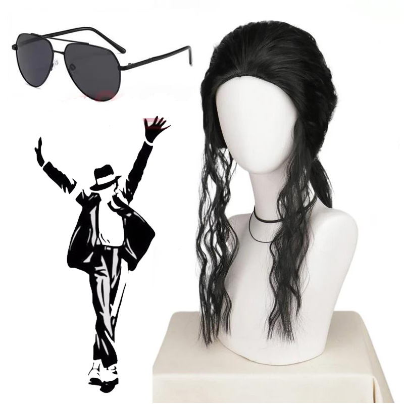 Anime Cosplay Long Black Hair - Michael Jackson Cosplay-Perücke oder -Brille, MJ,