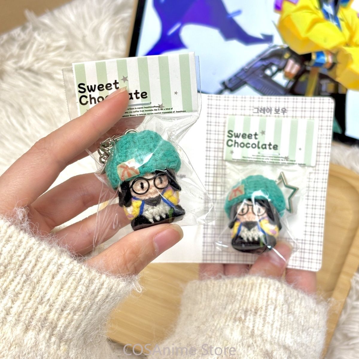 Anime Cosplay Event - VALORANT Killjoy Spiel-Cosplay Gestrickter Mini-Plüschfigur-Taschenanhänger Niedlicher